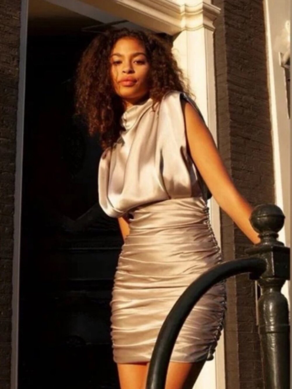 Aritzia Babaton: Ruched Gold Dress